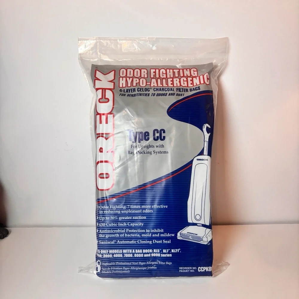 Oreck Type CC Hypo-Allergenic Charcoal Vacuum Bags CCPK8 8 Pack Bag Dock